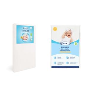 imageGraco Premium Crib ampamp Toddler Mattress  GREENGUARD Gold Certified CertiPURUS Certified Foam Machine Washable Cover with 100 Waterproof Surface Fits Standard Full Size Baby Crib and Toddler BedMattress and Protector 2PK