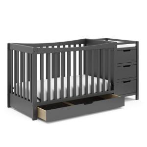 imageGraco Remi 4in1 Convertible Crib ampamp Changer with Drawer Gray  GREENGUARD Gold Certified Crib and Changing Table Combo Includes Changing Pad Converts to Toddler Bed Daybed and FullSize Bed