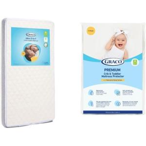 imageGraco Ultra 2in1 Premium Dual Sided Crib ampamp Toddler Mattress  GREENGUARD Gold CertiPURUS Certified Foam Machine Washable Cover with 100 Waterproof Surface Fits Standard Baby Crib ampamp Toddler BedsMattress and Protector 1PK
