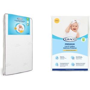 imageGraco Ultra 2in1 Premium Dual Sided Crib ampamp Toddler Mattress  GREENGUARD Gold CertiPURUS Certified Foam Machine Washable Cover with 100 Waterproof Surface Fits Standard Baby Crib ampamp Toddler BedsMattress and Protector 2PK