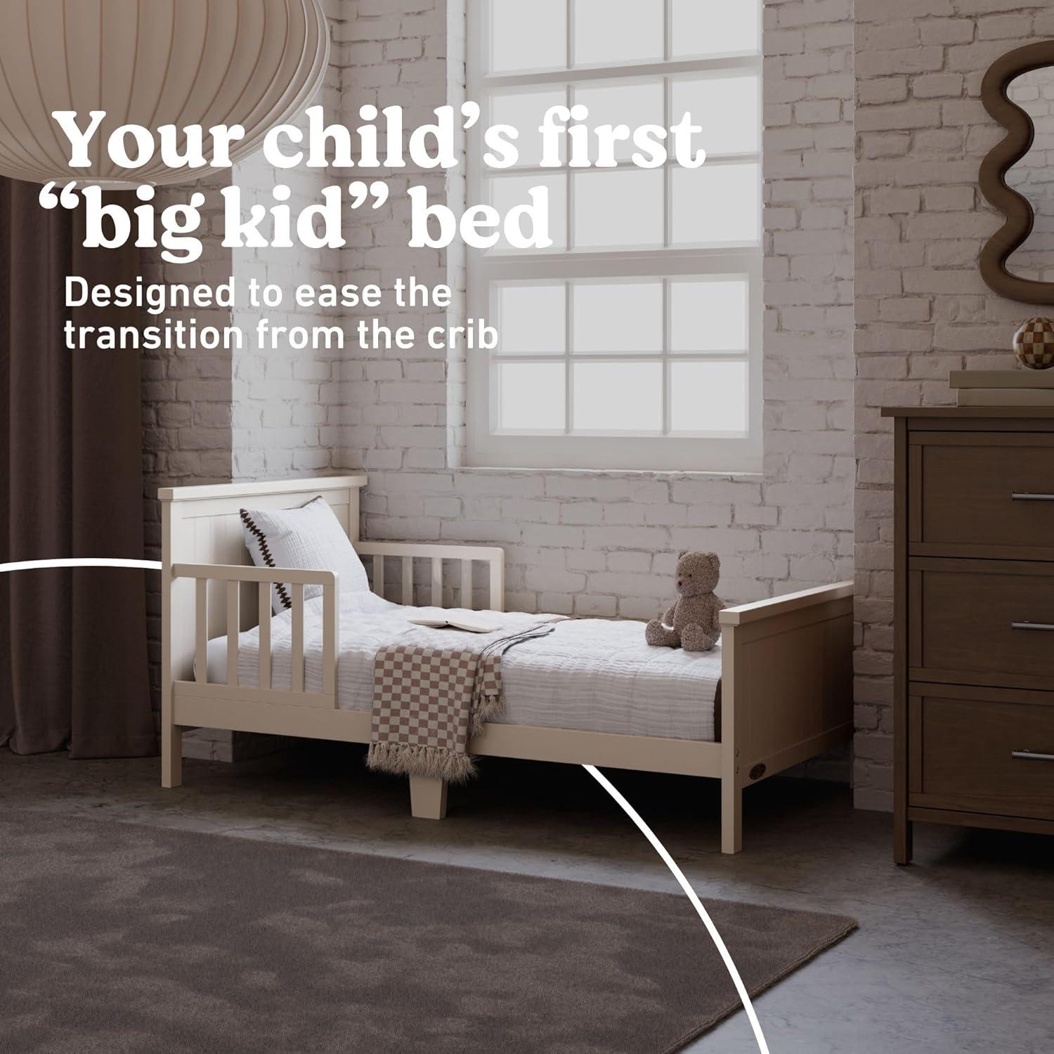 imageGraco Bailey Toddler Bed Pebble Gray  GREENGUARD Gold Certified Fits Standard FullSize Crib ampamp Toddler Mattress Toddler Safety Guardrails Included Complete Design with Solid Headboard FootboardFrosted Oat