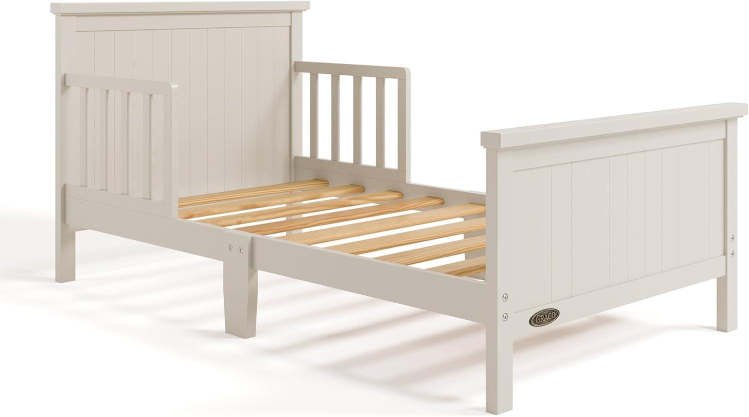 imageGraco Bailey Toddler Bed Pebble Gray  GREENGUARD Gold Certified Fits Standard FullSize Crib ampamp Toddler Mattress Toddler Safety Guardrails Included Complete Design with Solid Headboard FootboardFrosted Oat