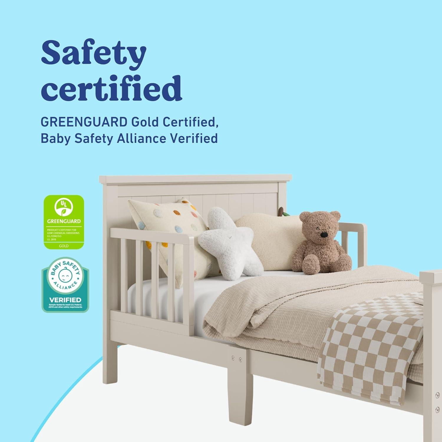imageGraco Bailey Toddler Bed Pebble Gray  GREENGUARD Gold Certified Fits Standard FullSize Crib ampamp Toddler Mattress Toddler Safety Guardrails Included Complete Design with Solid Headboard FootboardFrosted Oat