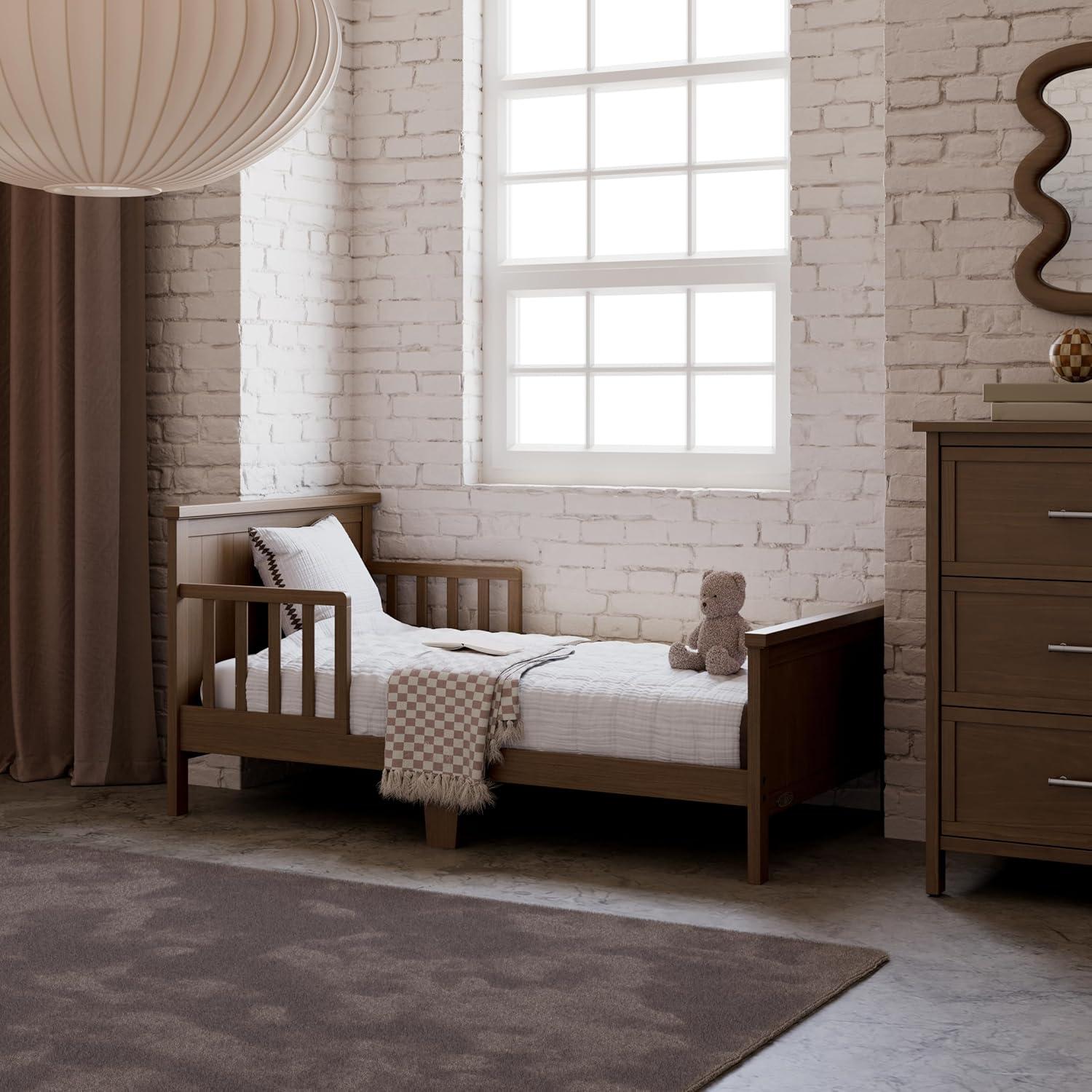 imageGraco Bailey Toddler Bed Pebble Gray  GREENGUARD Gold Certified Fits Standard FullSize Crib ampamp Toddler Mattress Toddler Safety Guardrails Included Complete Design with Solid Headboard FootboardHazelnut