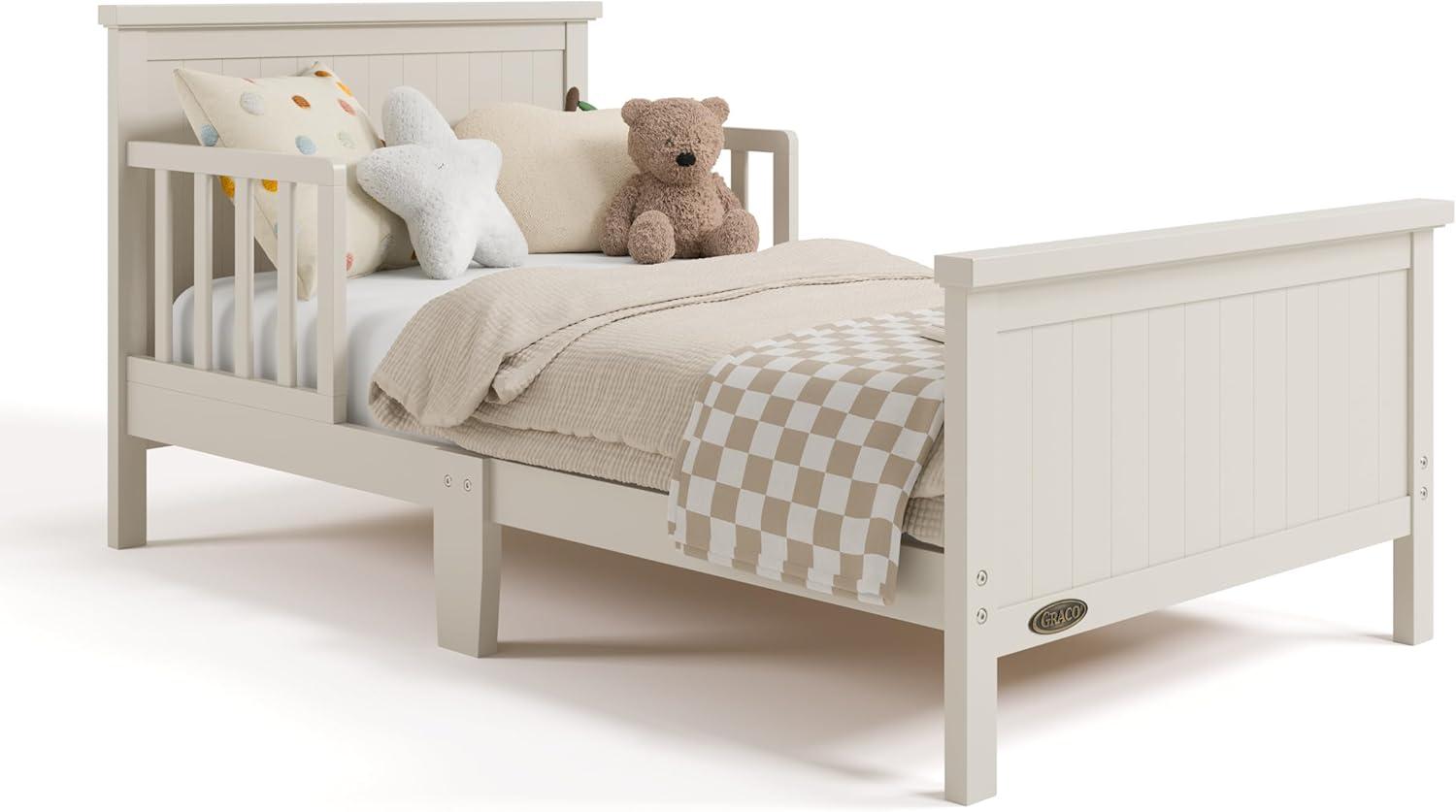 imageGraco Bailey Toddler Bed Pebble Gray  GREENGUARD Gold Certified Fits Standard FullSize Crib ampamp Toddler Mattress Toddler Safety Guardrails Included Complete Design with Solid Headboard FootboardFrosted Oat
