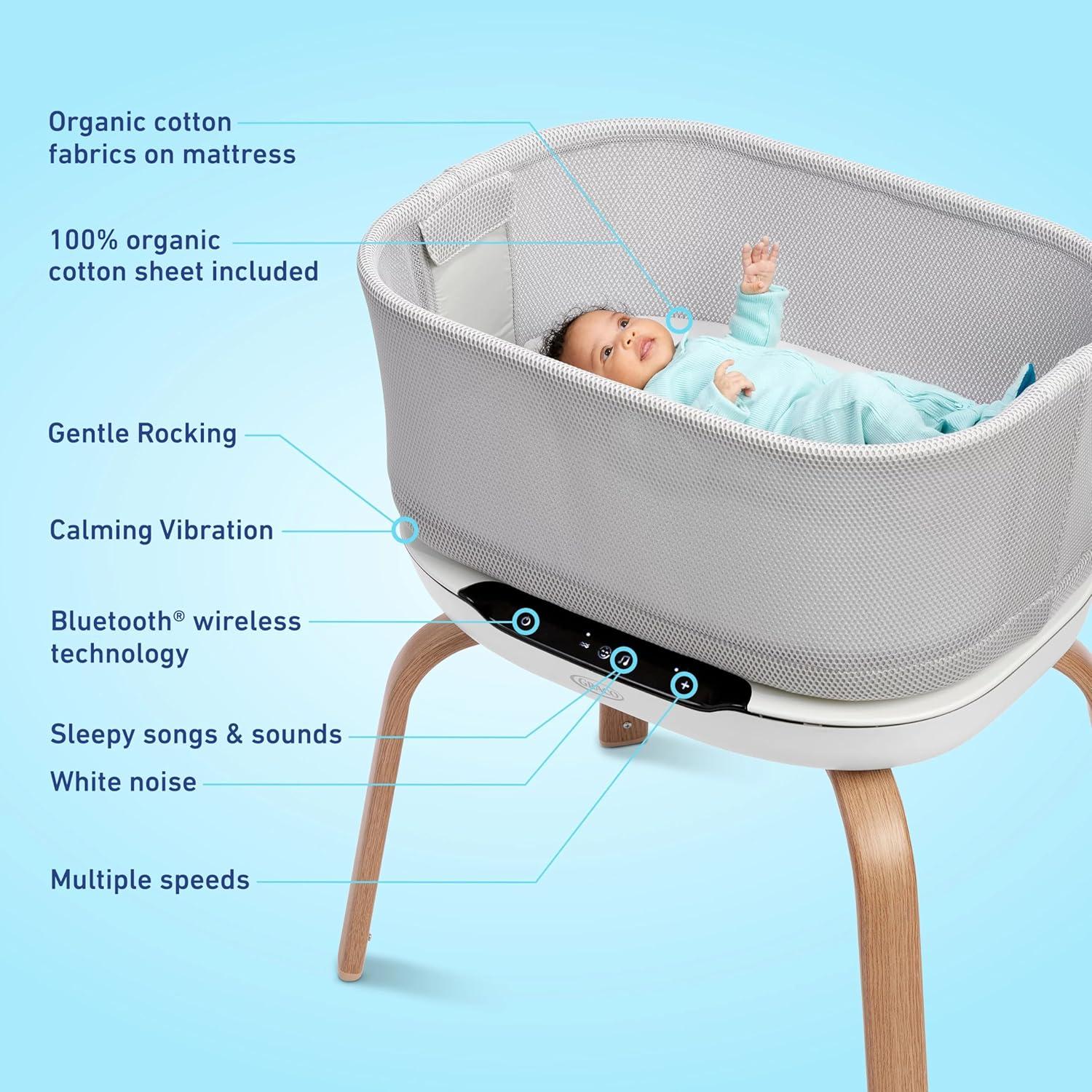 imageGraco SmartSense Soothing Baby Bassinet  Smart Newborn Bassinet Detects and Automatically Responds to Babys Cries  for Newborn Babies to 6 Months