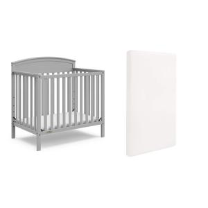 imageGraco Benton 4in1 Convertible Mini Crib with Bonus Crib Mattress White  GREENGUARD Gold Certified 275Inch Mattress Included Baby Crib Converts to Twin Bed Ideal for Small SpacesPebble Gray