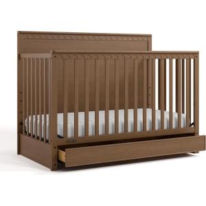 imageGraco Sasha 5in1 Convertible Crib with Drawer Frosted Oat  GREENGUARD Gold Certified Wood Crib Converts to Toddler Bed Daybed FullSize Bed Stylish Classic DesignHazelnut
