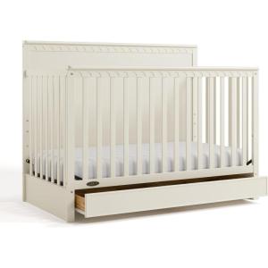 imageGraco Sasha 5in1 Convertible Crib with Drawer Frosted Oat  GREENGUARD Gold Certified Wood Crib Converts to Toddler Bed Daybed FullSize Bed Stylish Classic DesignFroasted Oat