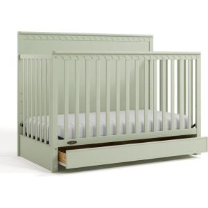 imageGraco Sasha 5in1 Convertible Crib with Drawer Frosted Oat  GREENGUARD Gold Certified Wood Crib Converts to Toddler Bed Daybed FullSize Bed Stylish Classic DesignSage