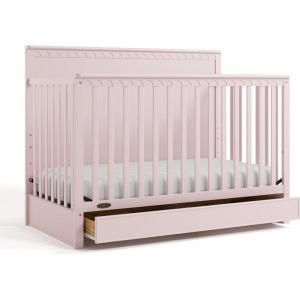 imageGraco Sasha 5in1 Convertible Crib with Drawer Frosted Oat  GREENGUARD Gold Certified Wood Crib Converts to Toddler Bed Daybed FullSize Bed Stylish Classic DesignBlush