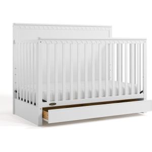 imageGraco Sasha 5in1 Convertible Crib with Drawer Frosted Oat  GREENGUARD Gold Certified Wood Crib Converts to Toddler Bed Daybed FullSize Bed Stylish Classic DesignWhite