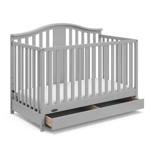 imageGraco Solano 4in1 Convertible Crib with Drawer Pebble Gray  GREENGUARD Gold Certified Includes FullSize Nursery Storage DrawerPebble Gray