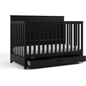imageGraco Tristan 5in1 Convertible Crib with Drawer Frosted Oat  GREENGUARD Gold Certified Fits Standard Crib Mattress Premium Handle Converts to Toddler Bed Daybed and FullSize BedBlack