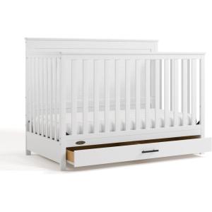 imageGraco Tristan 5in1 Convertible Crib with Drawer Frosted Oat  GREENGUARD Gold Certified Fits Standard Crib Mattress Premium Handle Converts to Toddler Bed Daybed and FullSize BedWhite