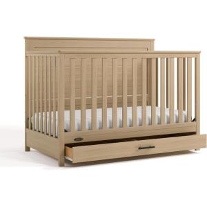 imageGraco Tristan 5in1 Convertible Crib with Drawer Frosted Oat  GREENGUARD Gold Certified Fits Standard Crib Mattress Premium Handle Converts to Toddler Bed Daybed and FullSize BedDriftwood