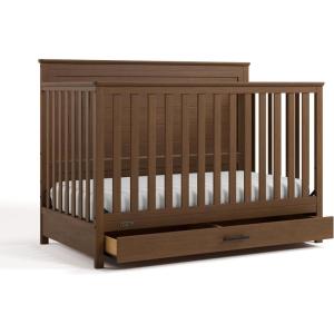 imageGraco Tristan 5in1 Convertible Crib with Drawer Frosted Oat  GREENGUARD Gold Certified Fits Standard Crib Mattress Premium Handle Converts to Toddler Bed Daybed and FullSize BedHazelnut